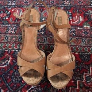 Cork platform wedge heels